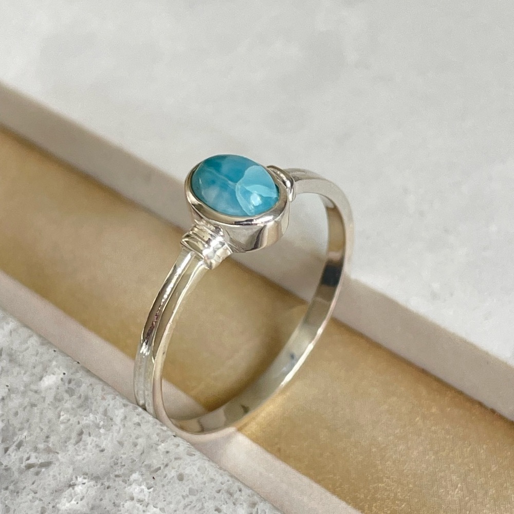 925 sterling silver natural Larimar ring US 11 BOHO - Picture 6 of 6